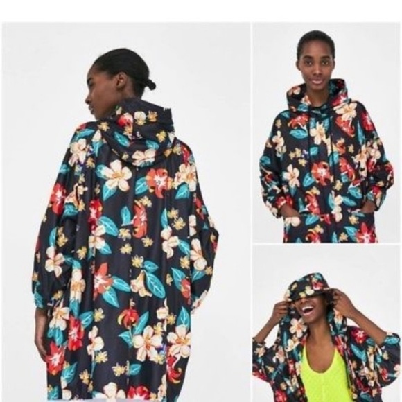NEW ZARA Floral Zara Raincoat SMALL - Picture 3 of 6